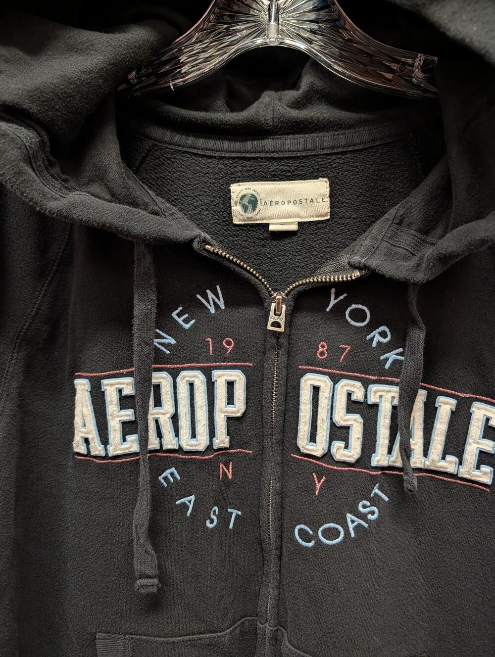 Aeropostale Hoodie Womens XS Black Full Zip Sweatshirt New York 1987 Graphic - Picture 6 of 12